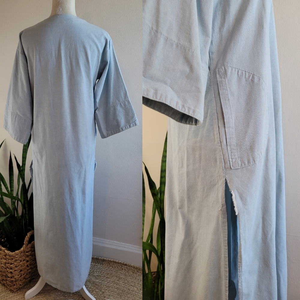 VTG 70s Embroidered Mushroom Denim Caftan Dress - Picture 12 of 16